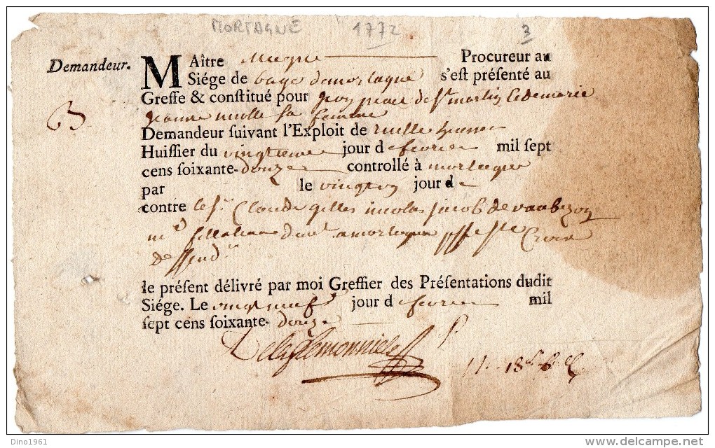 VP1001 - Ville De MORTAGNE 1772 - Cachets Généralité