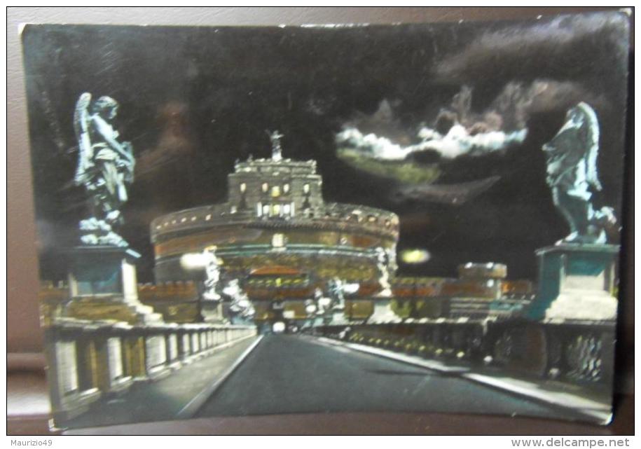 ROMA 1958 4 Mar CARTOLINA ANIMATA CASTEL SANT'ANGELO Notturno - VEDI FOTO - Castel Sant'Angelo