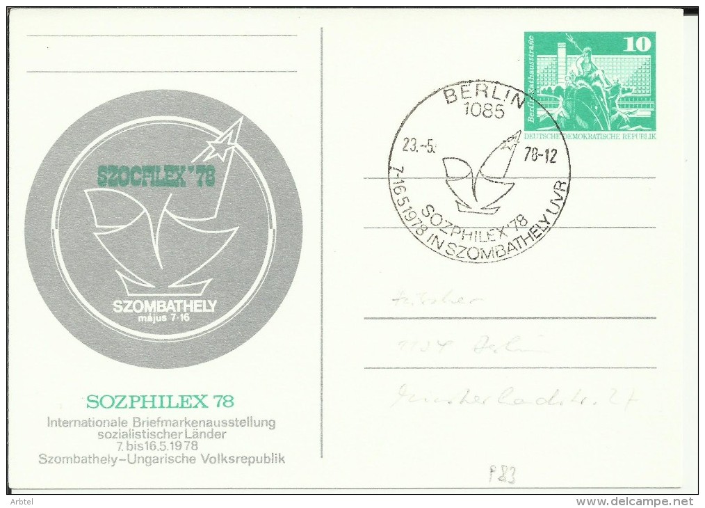 ALEMANIA DDR ENTERO POSTAL SOZPHILEX 78 MAT BERLIN - Cartoline Private - Usati