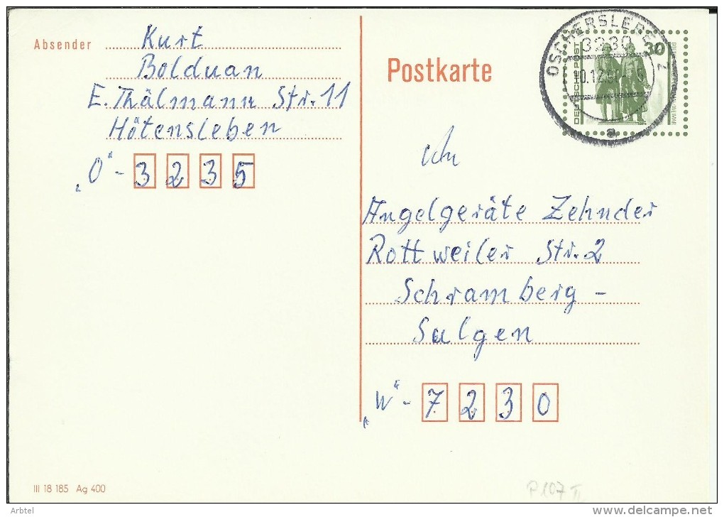 ALEMANIA DDR ENTERO POSTAL MAT OSCHERSLEBE - Postkarten - Gebraucht