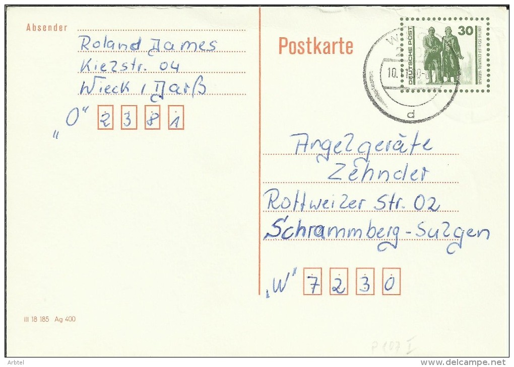 ALEMANIA DDR ENTERO POSTAL MAT WIECK - Postales - Usados