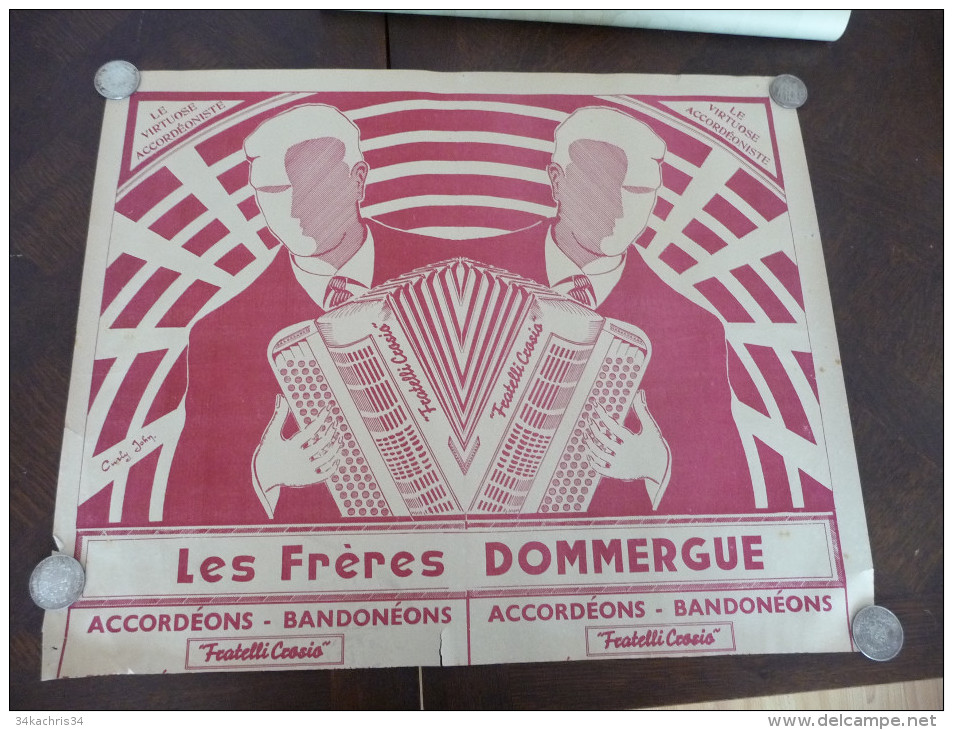 Affiche Musicale Publicitaire Illustrée Par Curly John . Les Frères Dommergue Accordéoniste..Fratelli Corsio - Plakate & Poster