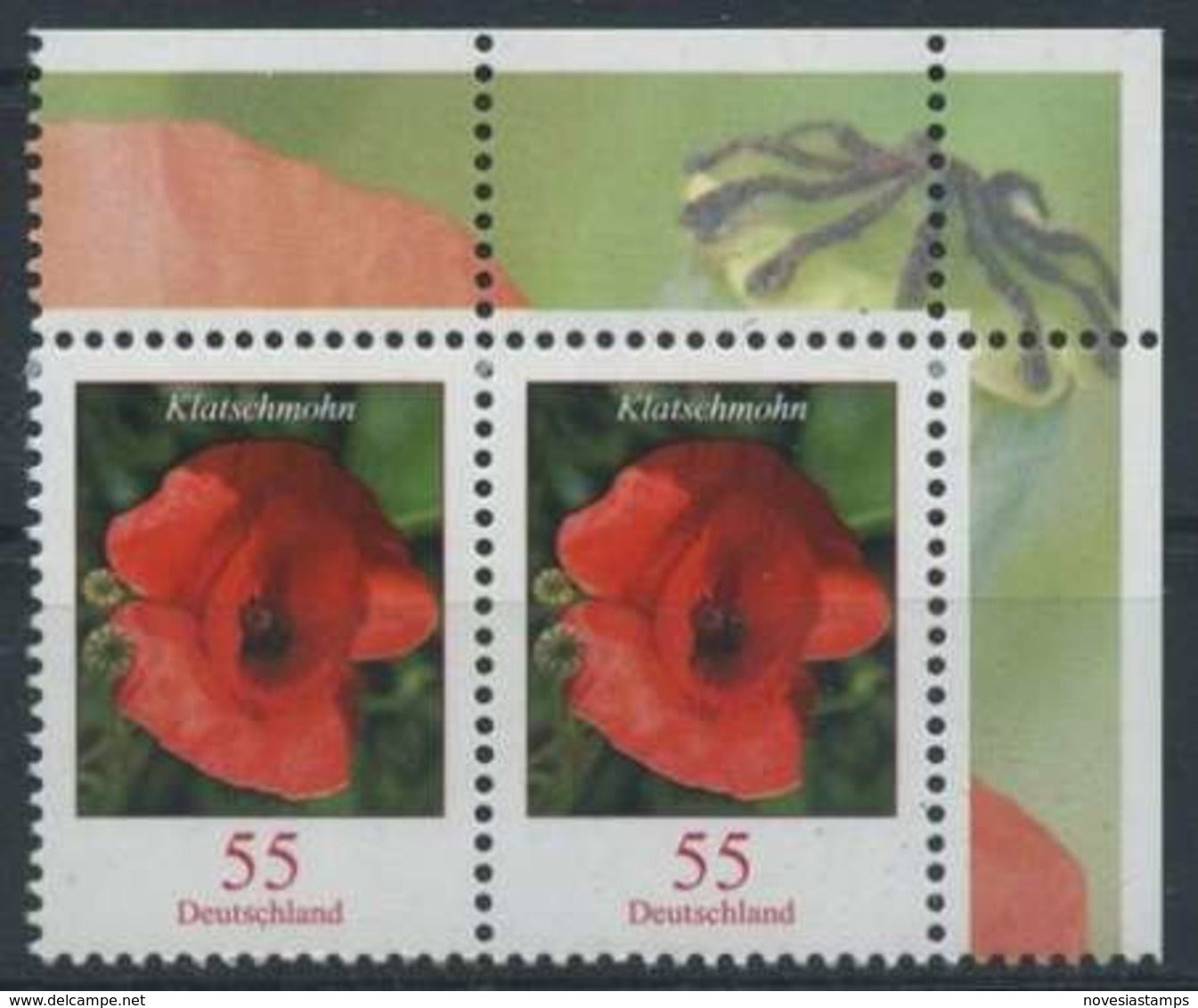 !a! GERMANY 2005 Mi. 2472 MNH Horiz.PAIR From Upper Right Corner -Corn Poppy - Ungebraucht