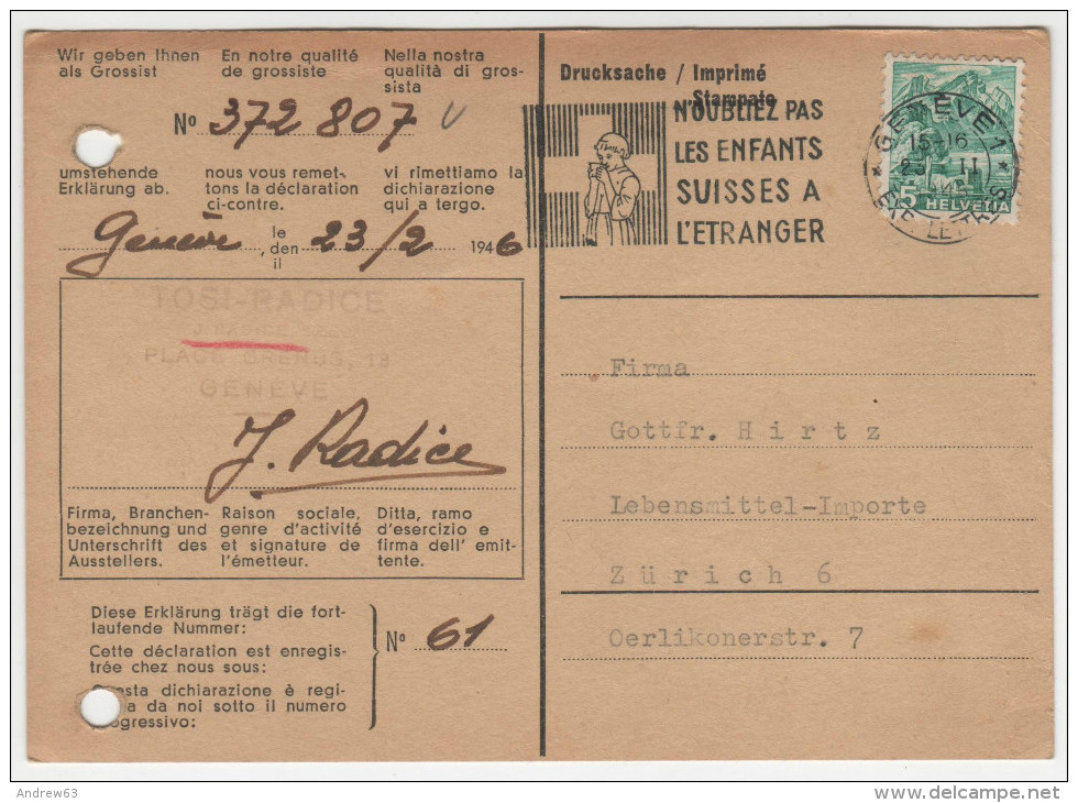 Dichiarazione Di Grossista - 1946 - Bollo Da 5 - Viaggiata - Revenue Stamps