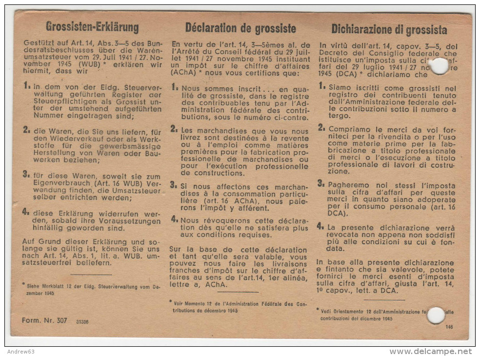 Dichiarazione Di Grossista - 1946 - Bollo Da 5 - Viaggiata - Fiscaux