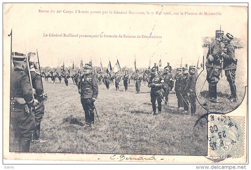 MALZEVILLE Revue Du 20e Corps D'Armée Passée Par Le Général Bailloud, Le 31 Mai 1906 - TB - Maxeville