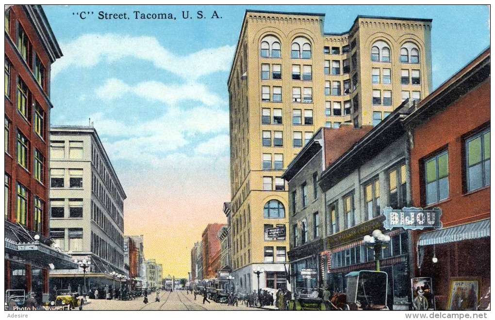 U.S.A. "C" Street Tacoma Strassenmotiv Geschäfte Gel.1922 Verlag Lowman &amp; Hanford Co - Tacoma
