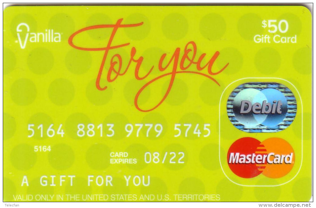 USA GIFT CARD MASTERCARD BANKING CARD FOR YOU VANILLA 50$ - Tarjeta Bancaria Desechable