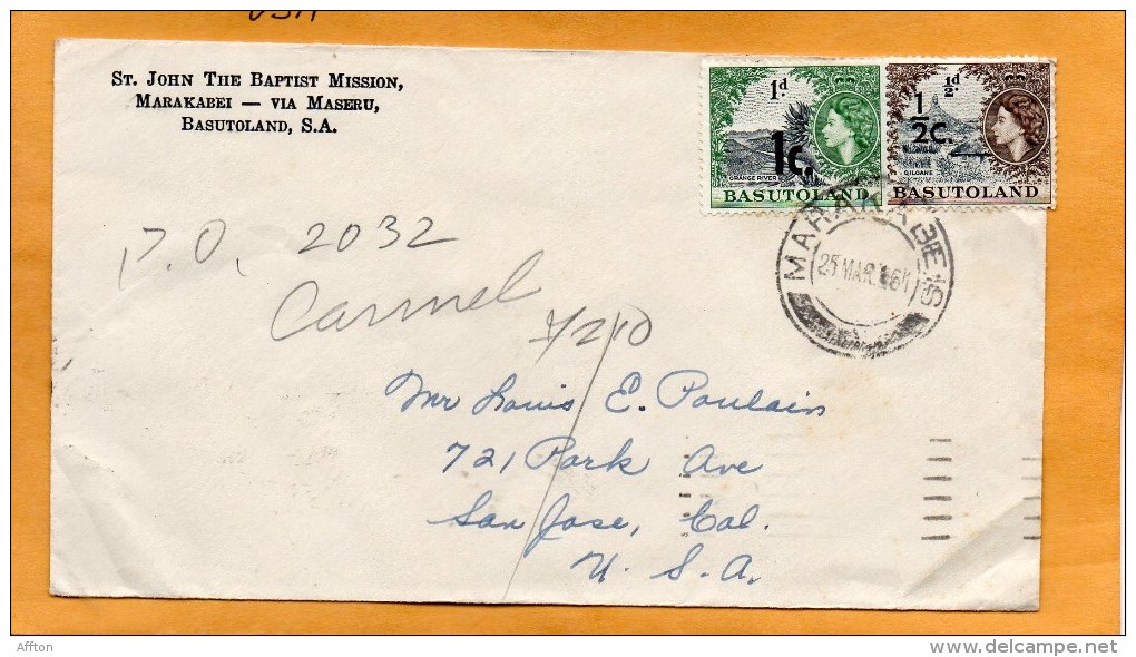 Basutoland 1961 Cover Mailed To USA - 1933-1964 Crown Colony