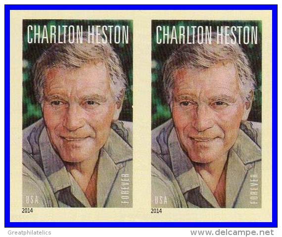 USA 2014 CHARLTON HESTON Imperforated / NON-DENTELE  Horizontal GUTTER PAIR MNH (MOVIES, JUDAICA) - Other & Unclassified