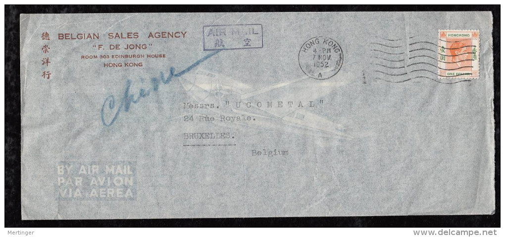 China Hong Kong 1952 AIRMAIL Cover To Belgium - Brieven En Documenten