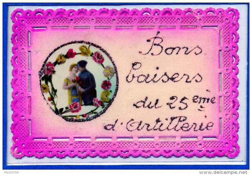 (49) Carte Fantaisie Bons Baisers Du 25eme D'Artillerie (Chalons) - Reggimenti