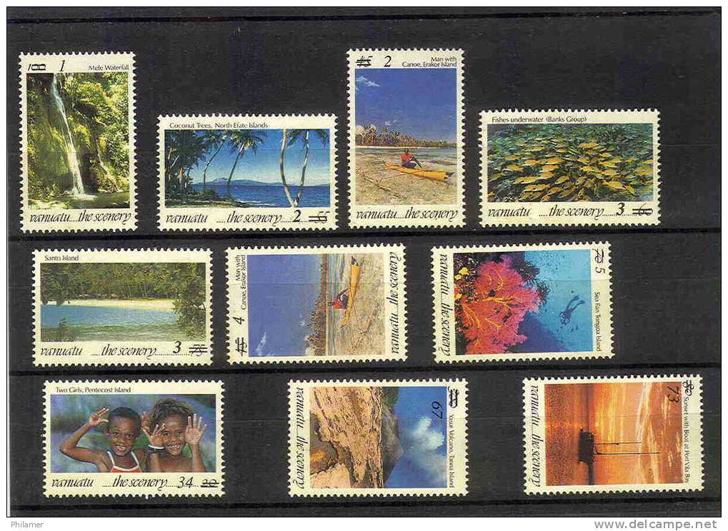 Vanuatu, Mint Overprint, Série Neuve Des 10 Timbres Surchargés Sur La Série Touristique (194 Vatu) - Vanuatu (1980-...)