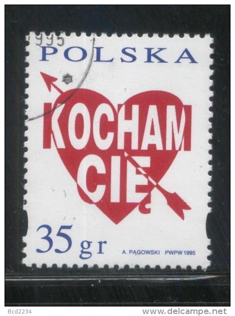 POLAND 1995 KOCHAM CIE I LOVE YOU - VALENTINES DAY TYPE II USED Heart Cupid Arrow Mi 3518 Fi 3370 II - Oblitérés