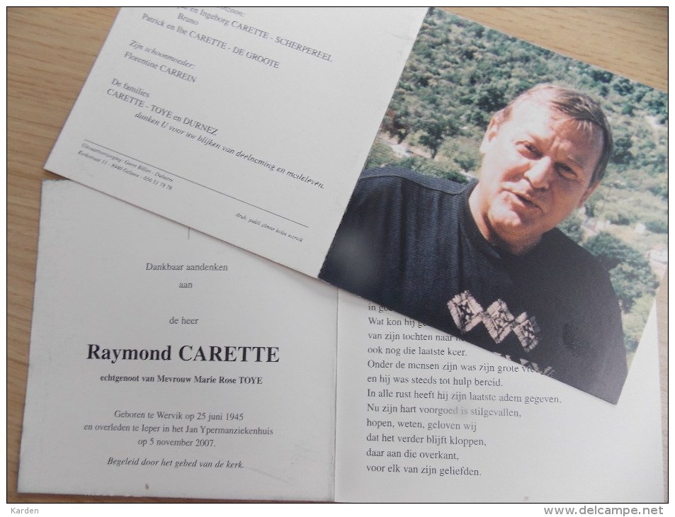 Doodsprentje Raymond Carette Wervik 25/6/1945 Ieper 5/11/2007 ( Marie Rose Toye ) - Religion & Esotericism