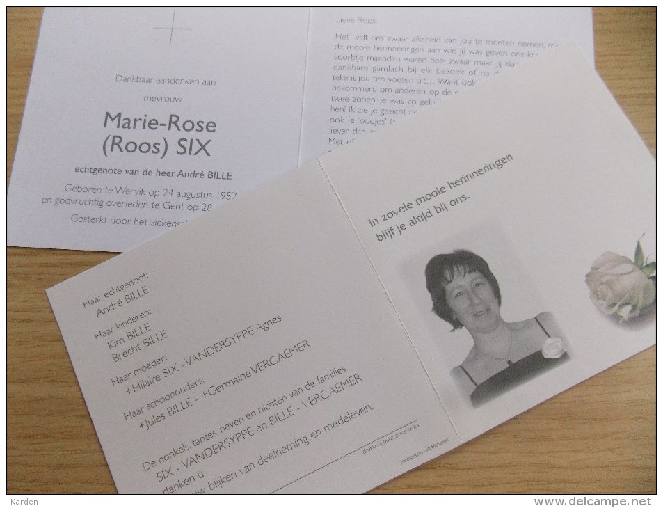 Doodsprentje Marie Rose (Roos) Six Wervik 24/8/1957 Gent 28/5/2011 ( André Bille ) - Religione & Esoterismo
