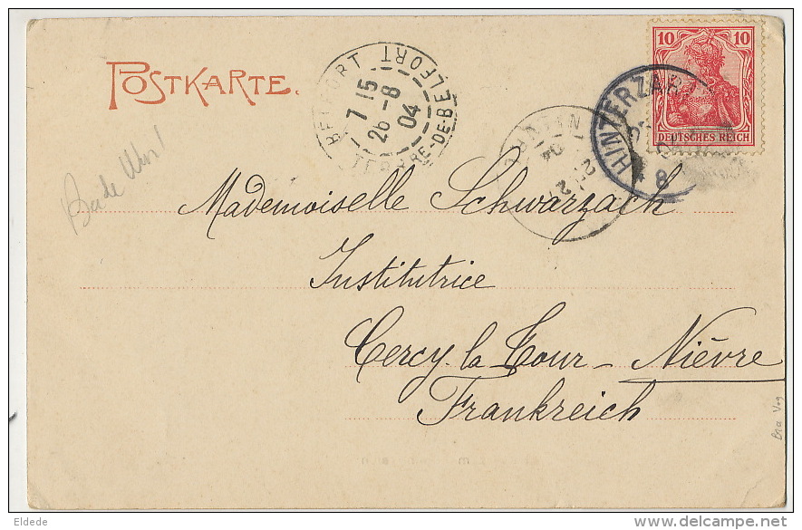 Gasthaus Zum Himmelreich . P. UsedHinterzarten 1904 To Schwarzack Cercy La Tour Nievre Institutrice - Hinterzarten