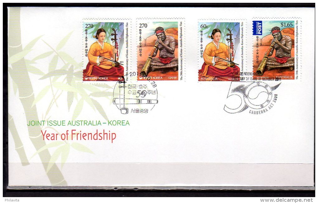 2011 -Australia  - S. Korea -Musical Instruments  - Joint Issue - Mixed FDC - Música