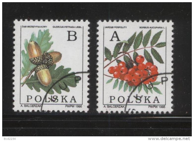 POLAND 1995 FRUIT OF DECIDEOUS TREES NON VALUE INDICATOR A+B STAMPS SET OF 2 USED ORDINARY PAPER PLANTS OAK YEW - Usados