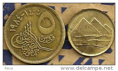 EGYPT 5 PIASTRES INSCRIPTIONS FRONT PYRAMIDS BACK 1984-1404 F+ KM? READ DESCRIPTION CAREFULLY!! - Egypte