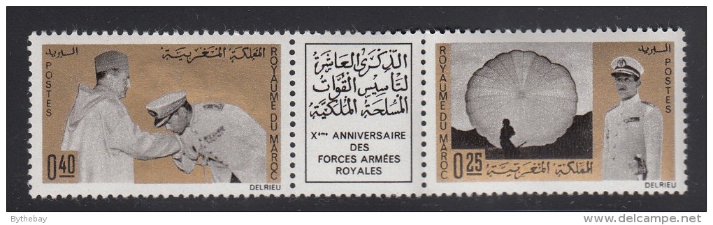 Morocco MH Scott #B145a Pair With Label: Prince Hassan, King Mohammed V; King Hassan II, Parachutist - Maroc (1956-...)