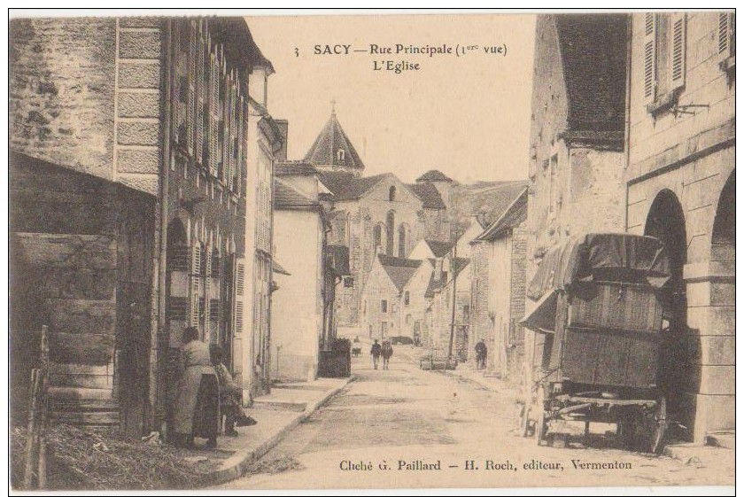 CPA 89 SACY Rue Principale 1ere Vue L'Eglise 1904 - Andere & Zonder Classificatie