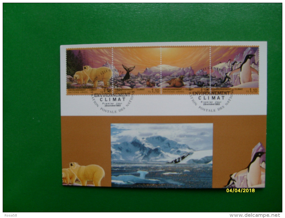 1993 Environment Climat MAXIMUM Card  Animali  Uccelli 4 Valori Se Tenant Balene Pinguini Orsi - Brieven En Documenten