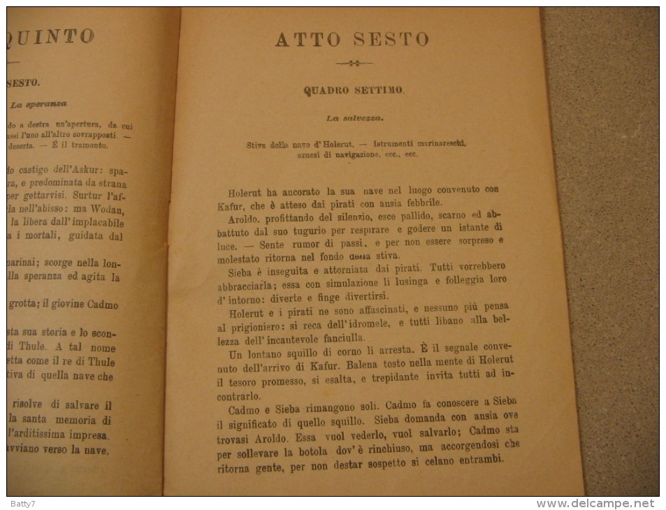 LIBRETTO D´OPERA SIEBA - LA SPADA DI WODAN  DI L. MANZOTTI - EDIZIONI RICORDI - Theatre