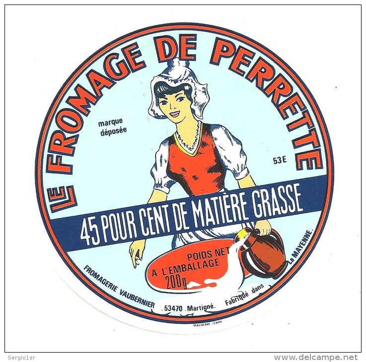 Ancienne Etiquette Fromage  De Perrette  Fabriiqué Dans La Mayenne - Fromage