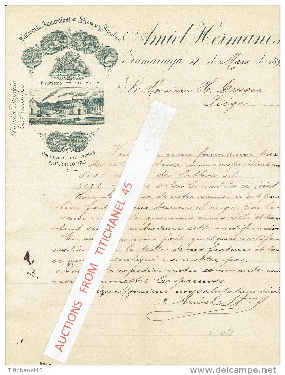 Carta 1896 ZUMARRAGA - AMIEL HERMANOS - Fabrica De Aguardientes, Licores Y Arabes - Spanien