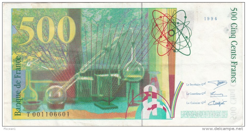 ****  BILLET 500 FRANCS 1994 PIERRE ET MARIE CURIE T001106601 **** EN ACHAT IMMEDIAT - 500 F 1994-2000 ''Pierre Et Marie Curie''