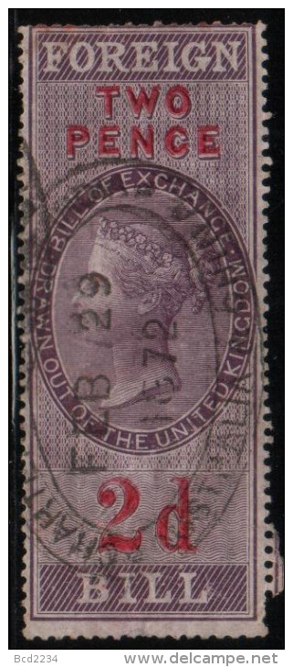 GB FOREIGN BILL REVENUE 1857 2d LILAC & CARMINE PERF 14 BAREFOOT #52 - Fiscaux