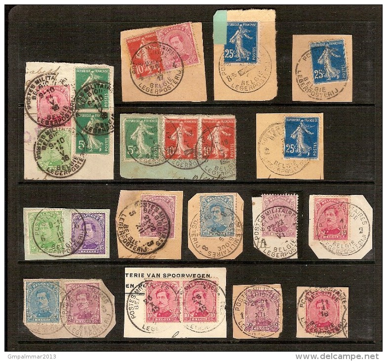 Emissie 1915 + Combinatie Met Franse Zegels Allen Op Fragment En Met Afstempeling POSTES MILITAIRES ! - 1915-1920 Albert I.