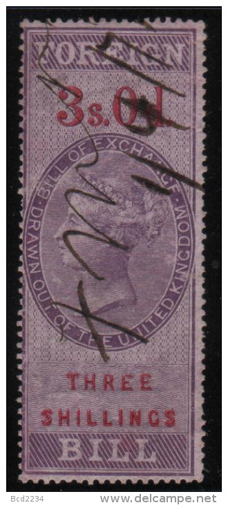 GB FOREIGN BILL REVENUE 1857 3/- LILAC & CARMINE PERF 14 BAREFOOT #58 - Revenue Stamps
