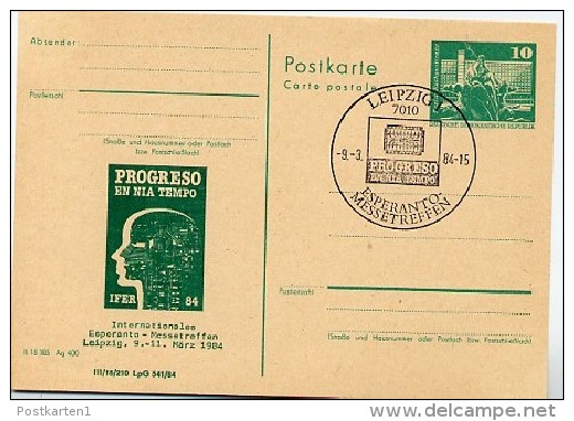 DDR P79-1a-84 C219-b Postkarte PRIVATER ZUDRUCK Esperanto-Messetreffen Leipzig Sost. 1984 - Cartoline Private - Usati