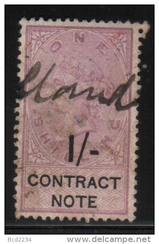 GB CONTRACT NOTE REVENUE 1888 1/- ON 1/- LILAC & BLACK BAREFOOT #02 - Fiscaux