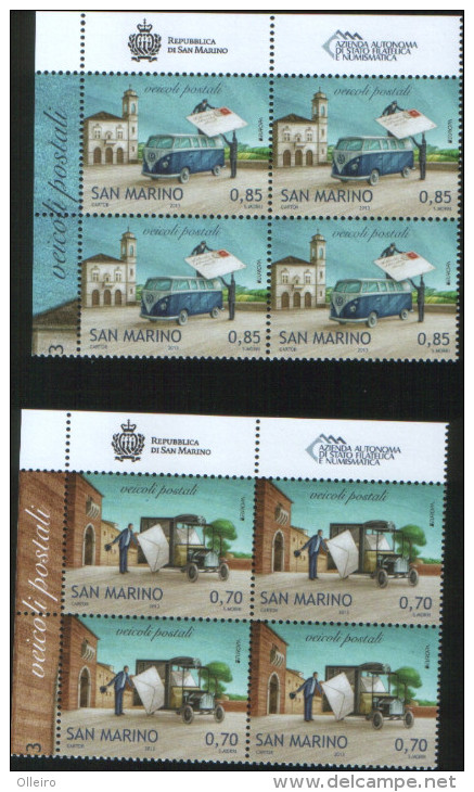 San Marino 2013 Europa 2013 "Veicoli Postali" 2v In Quartina Complete Set  ** MNH - Unused Stamps