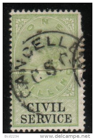 GB CIVIL SERVICE REVENUE 1881 1/- GREEN & BLACK WMK SCRIPT VR PERF 14 BAREFOOT #24 - Revenue Stamps