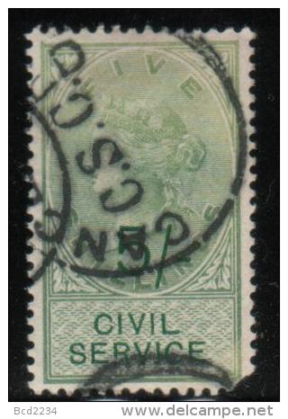 GB CIVIL SERVICE REVENUE 1881 5/- ON 5/- GREEN & GREEN WMK SCRIPT VR PERF 14 BAREFOOT #34 - Fiscaux