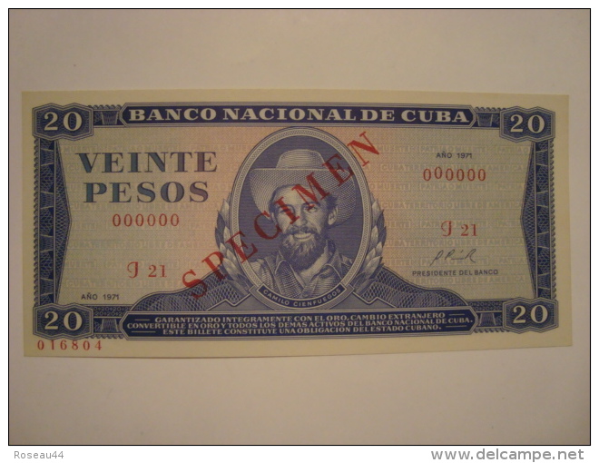 CUBA - 20 Pesos 1971 - Specimen - état Neuf - UNC - P.105 S - Cuba