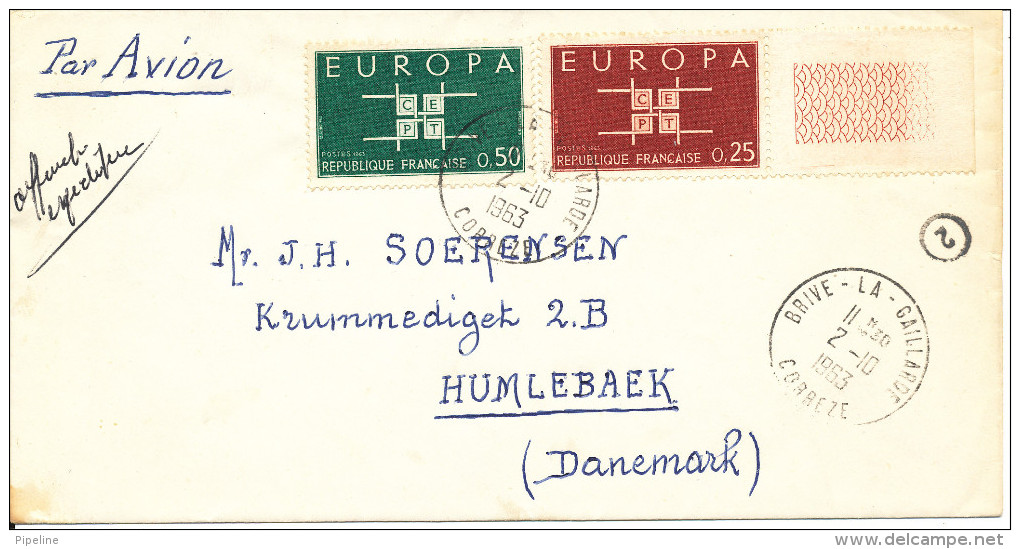 France Cover Sent Air Mail To Denmark Brive La Gaillards 2-10-1963 With EUROPA CEPT Stamps - Lettres & Documents