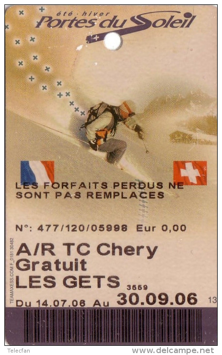 FRANCE CARTE REMONTEE SKI LES GETS GRATUIT PORTES DU SOLEIL UT CARTE NON TELEPHONIQUE - Mountains