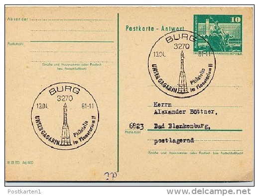 VOSTOK CARRIER ROCKET Burg 1981 On East German Postal Card P 81A - Autres & Non Classés