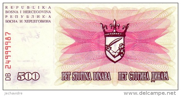 BOSNIE-HERZEGOVINE    500  Dinara   Daté Du 01-07-1992  Pick 14 A           ***** BILLET  NEUF ***** - Bosnië En Herzegovina