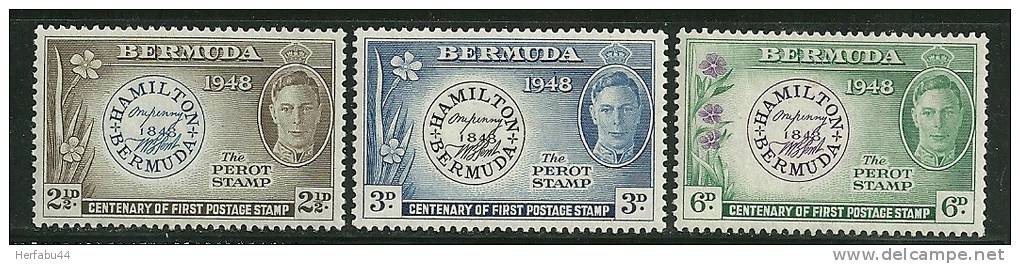 Bermuda      "First Postage Stamp-Flowers"      Set     SC# 135-37 MNH** - Stamps On Stamps