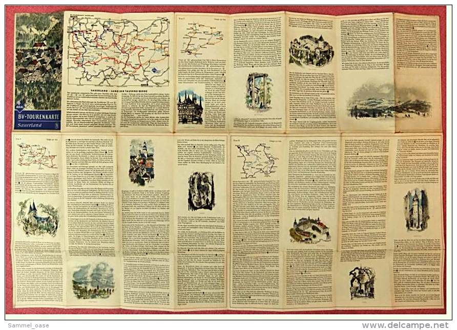 ARAL BV-Tourenkarte Sauerland -  Von Ca. 1955 - 1 : 150.000  -  Ca. Größe : 53 X 78,5 Cm - Maps Of The World