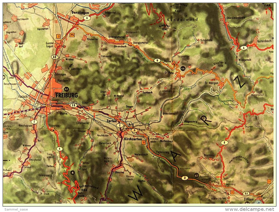 ARAL BV-Tourenkarte Schwarzwald - Südlicher Teil -  Von Ca. 1955 - 1 : 125.000  -  Ca. Größe : 69 X 62,5 Cm - Mappemondes