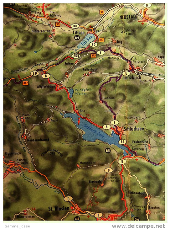 ARAL BV-Tourenkarte Schwarzwald - Südlicher Teil -  Von Ca. 1955 - 1 : 125.000  -  Ca. Größe : 69 X 62,5 Cm - Wereldkaarten