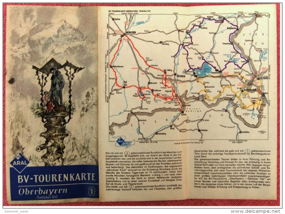 ARAL BV-Tourenkarte Oberbayern Östlicher Teil -  Von Ca. 1955 - 1 : 150.000  -  Ca. Größe : 88 X 62,5 Cm - Maps Of The World