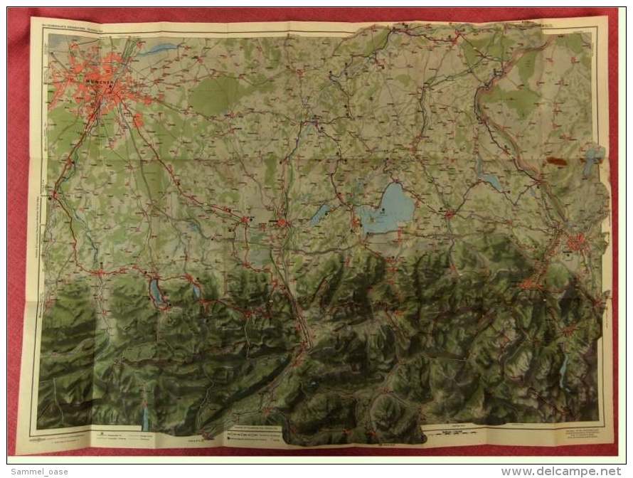 ARAL BV-Tourenkarte Oberbayern Östlicher Teil -  Von Ca. 1955 - 1 : 150.000  -  Ca. Größe : 88 X 62,5 Cm - Mappemondes